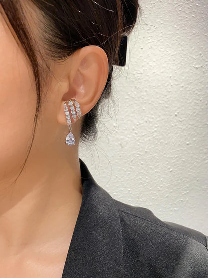 1pair Glamorous Copper Cubic Zirconia Water Drop Earrings