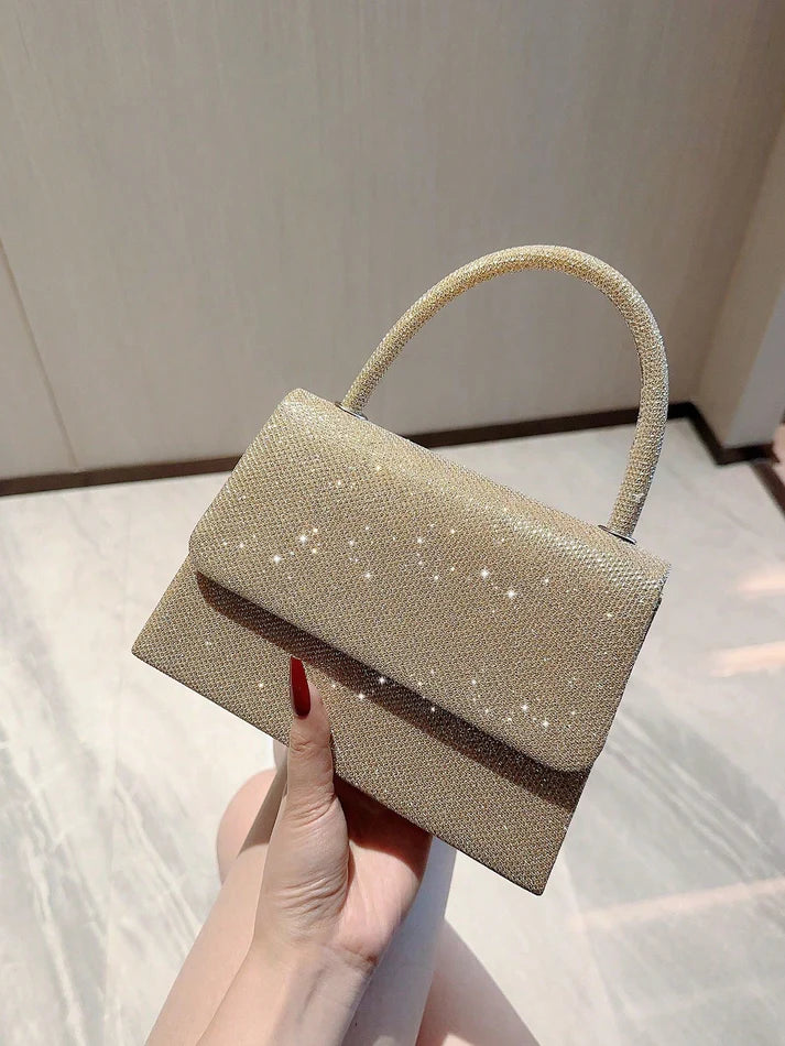 Black Glitter Mini Flap Evening Square Bag