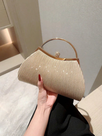 Gold Sequin Rhinestone Kiss Lock Evening Clutch