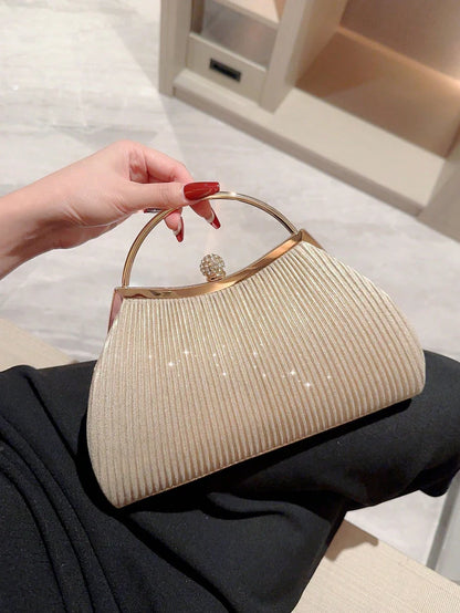 Gold Sequin Rhinestone Kiss Lock Evening Clutch