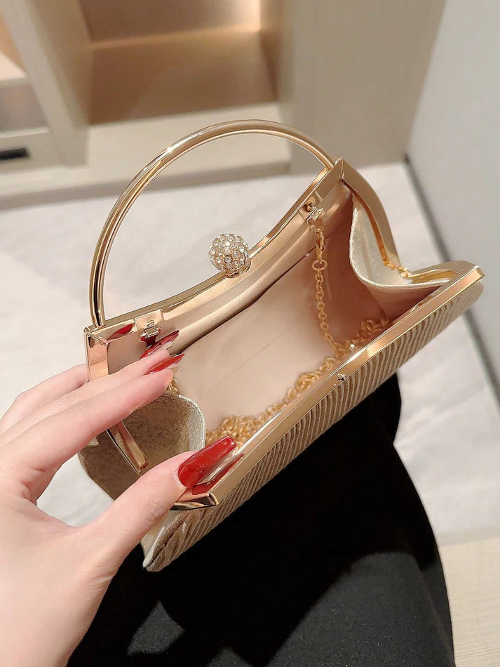 Gold Sequin Rhinestone Kiss Lock Evening Clutch