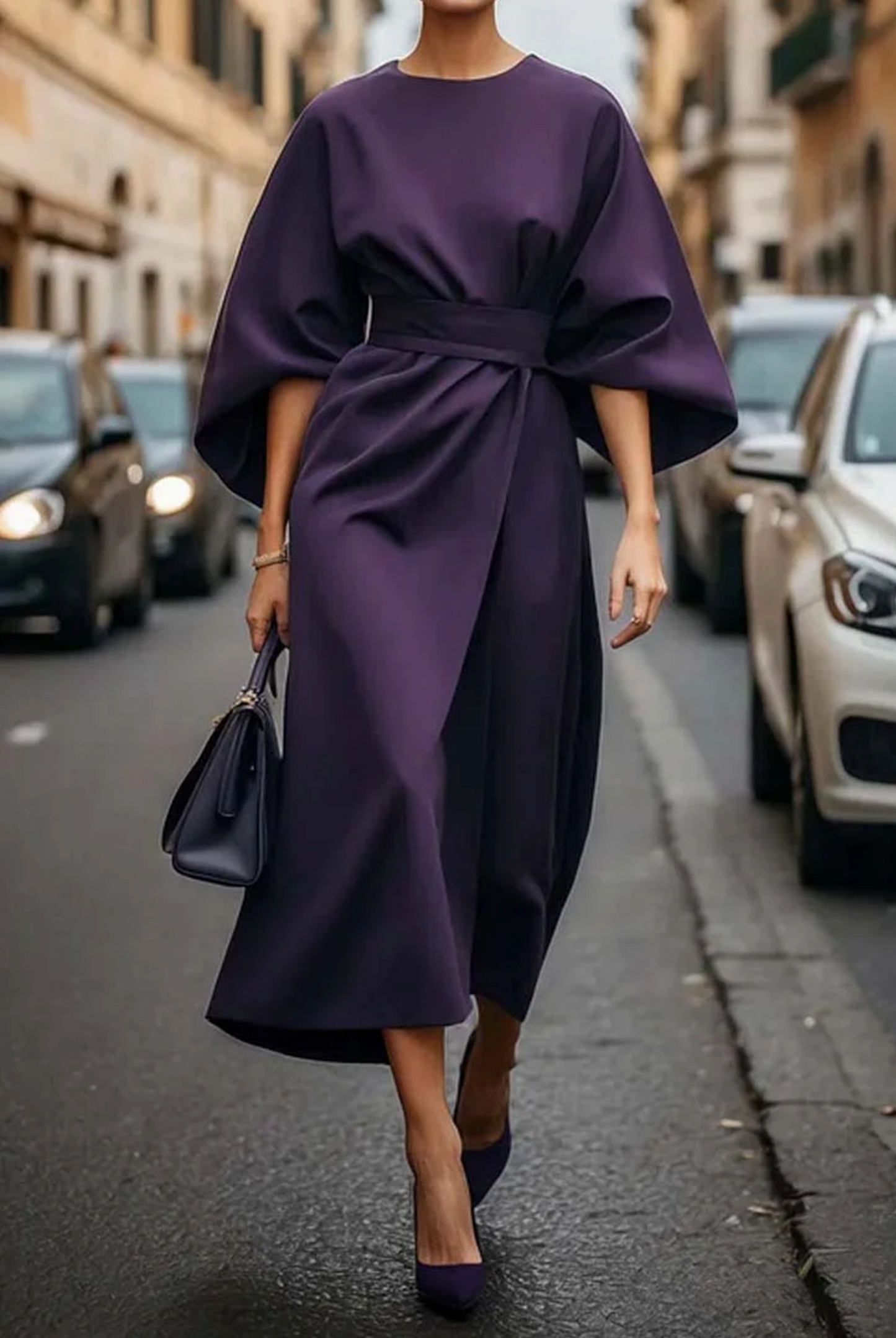 AMY | ELEGANT DRESS WITH SIDE SLITS AND BELT